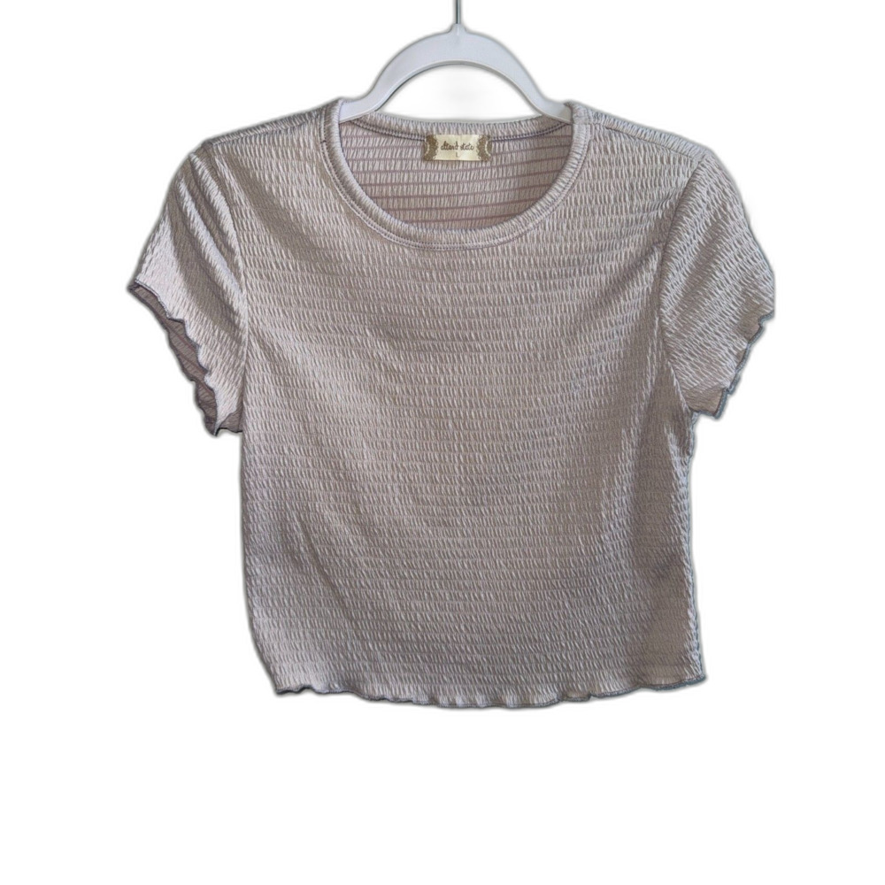 Altar'd State Lavender Smocked Textured Crop Top Short Sleeve Size L